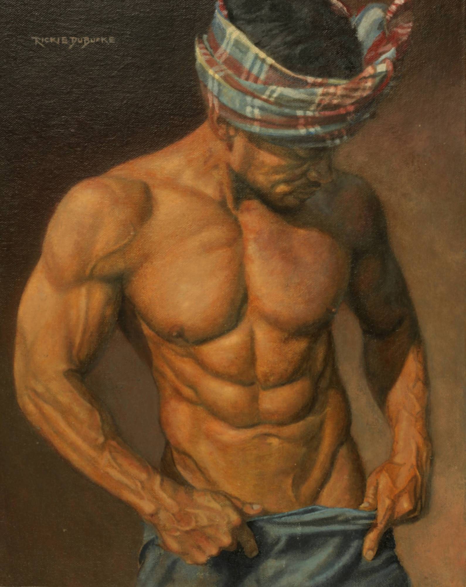 RICKIE DU BURKE (Mexican / American, born 1967). Man in a Plaid Turban, (LGBTQ+ Interest) Acrylic on (1 of 16)