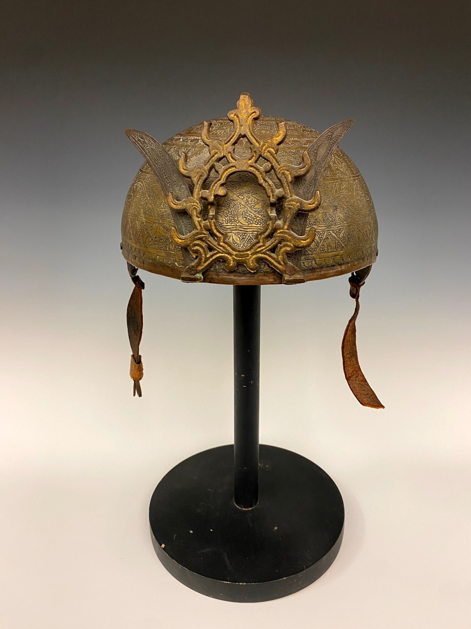 INDO PERSIAN KULAH KHUD BRONZE HELMET, 19th century. - Diameter: 8 inches. (1 of 20)