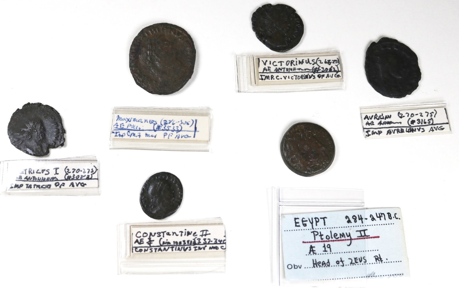 SIX ANCIENT ROMAN IMPERIAL BRONZE COINS, (1 of 20)