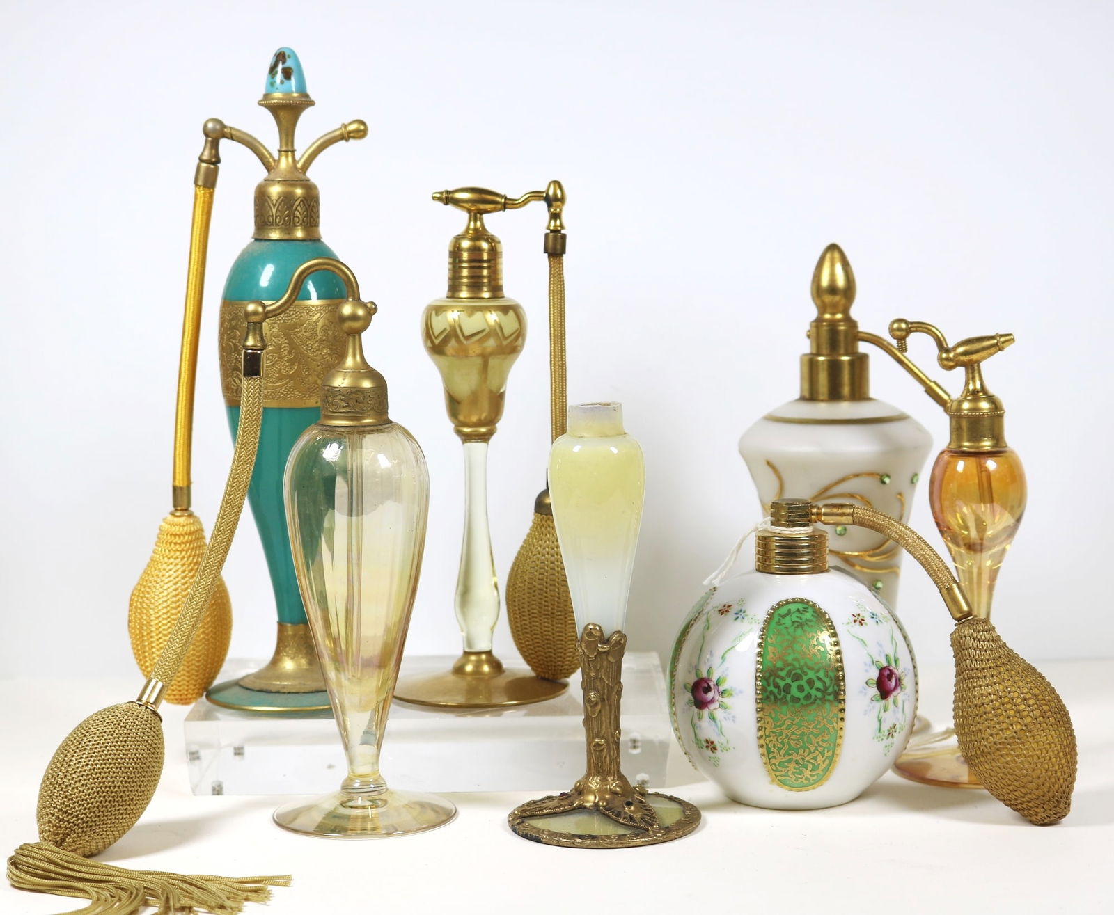 SEVEN ASSORTED VINTAGE PERFUME ATOMIZERS, - Tallest, H: 9 in. (1 of 17)