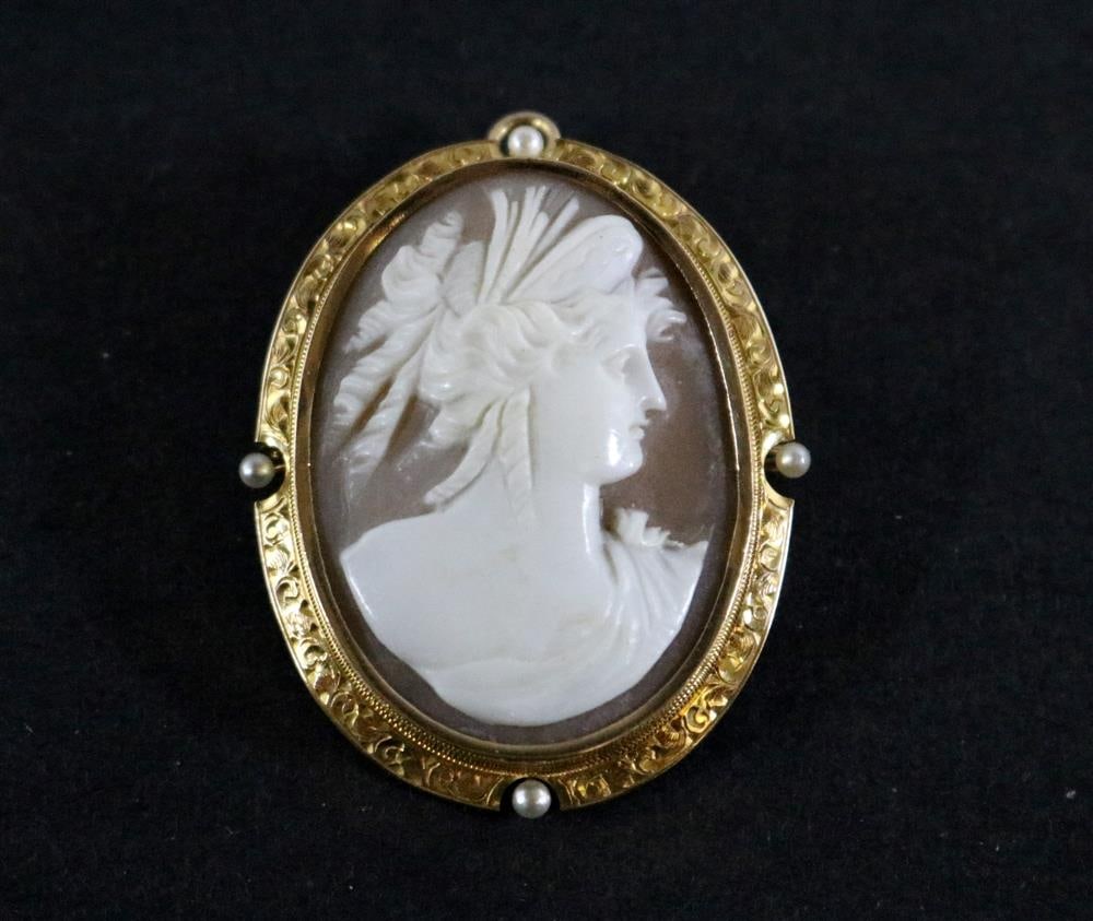 EDWARDIAN NEOCLASSICAL CARVED OVAL CAMEO PIN/PENDANT, (1 of 3)