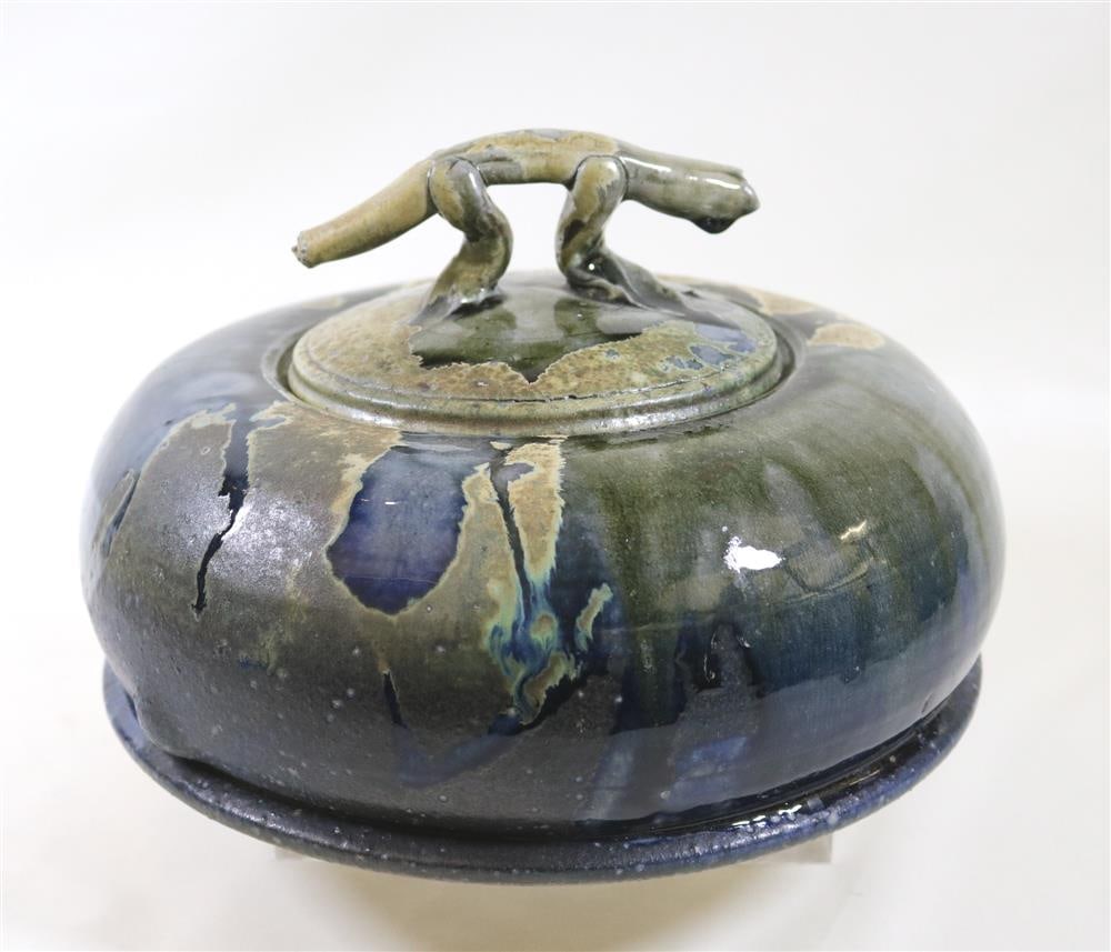 DONALD REITZ (American, 1929 – 2014). Studio pottery multi-color drip-glazed, lift-cover, bun (1 of 16)