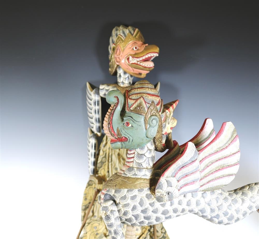 INDONESIAN CARVED AND DECORATED WOODEN GARUDA PUPPETS, mid -to-late 20th Century. - Length (1 of 20)