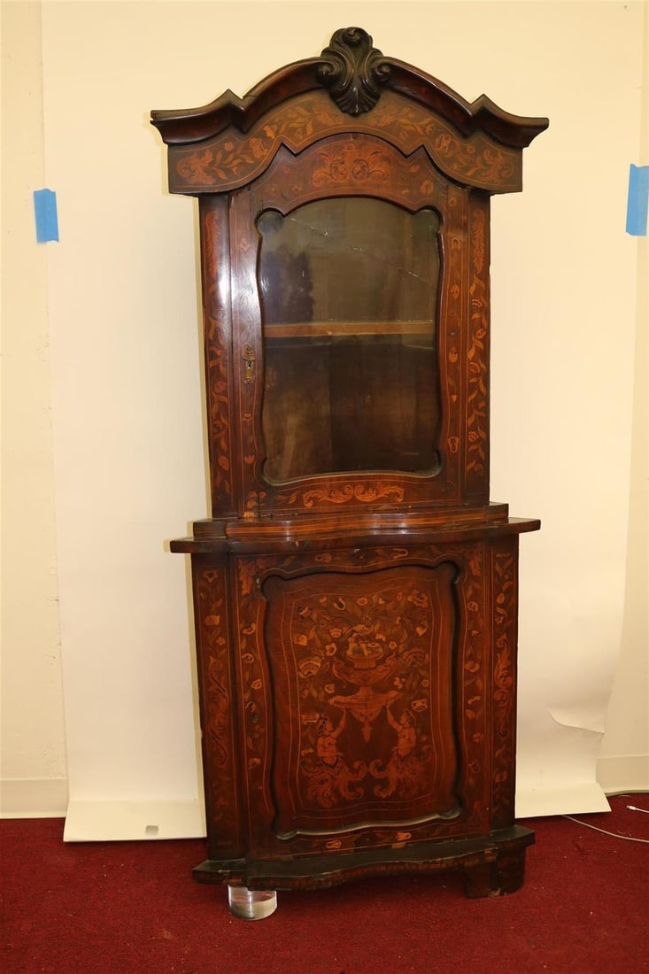 19TH CENTURY DUTCH MARQUETRY-INLAID SMALL-SIZE CORNER CABINET. In one part. - H: 70 1/2 in.; W; 29 (1 of 5)