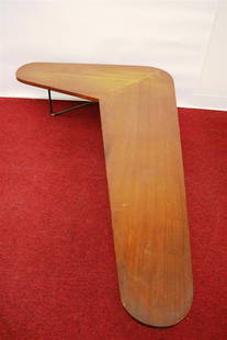 LUTHER CONOVER MID-CENTURY MODERN BOOMERANG COCKTAIL TABLE, circa 1955. - L; 58 in.; W: 35 in.: LUTHER CONOVER MID-CENTURY MODERN BOOMERANG COCKTAIL TABLE, circa 1955. Wood and metal base - L; 58 in.; W: 35 in.