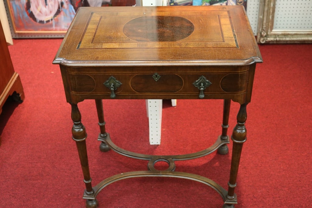 WILLIAM & MARY STYLE INLAID MAHOGANY ONE-DRAWER SIDETABLE, - H: 29 1/2 in.; top, 26 in. x 18 in. (1 of 4)