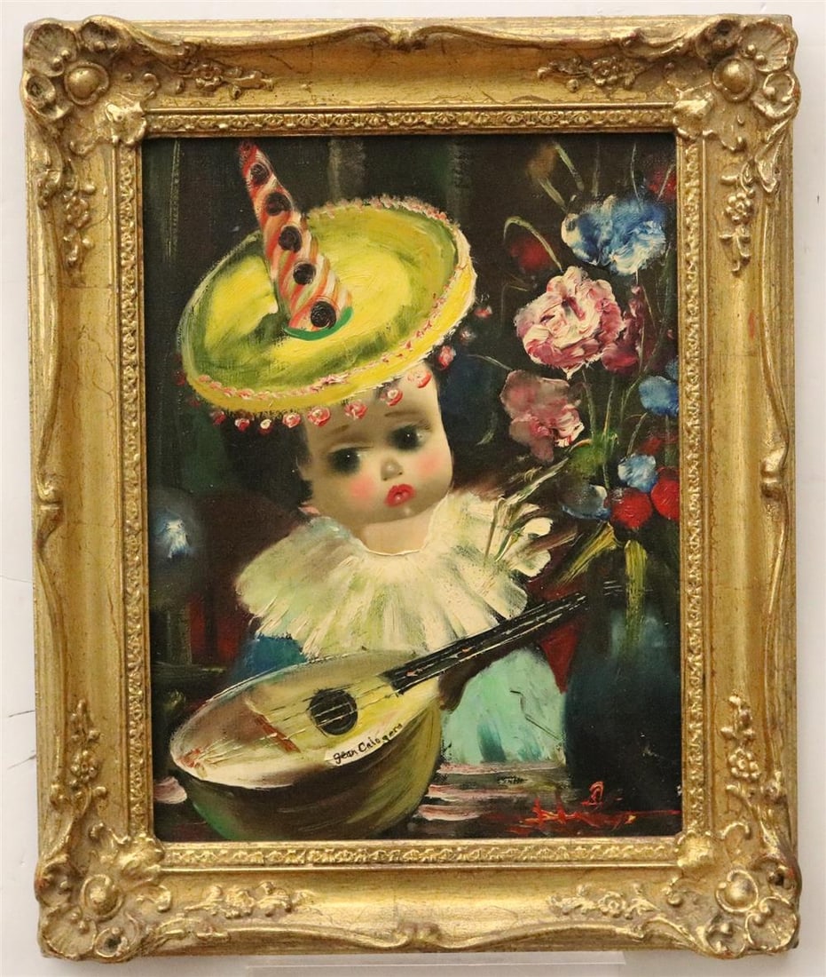 JEAN CALOGERO (Italian, 1922-2001). Girl with the Yellow Hat, Oil on canvas. Signed lower right hand: JEAN CALOGERO (Italian, 1922-2001). Girl with the Yellow Hat, Oil on canvas. Signed lower right hand corner. Framed. - 13 x 10 inches; frame: 17 x 14 inches
