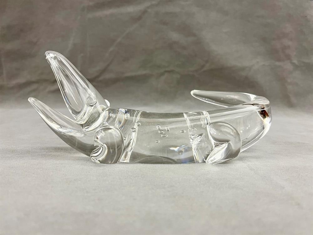 SIGNED STEUBEN COLORLESS CRYSTAL ALLIGATOR, 1968, James Houston design. - L: 11 in. (1 of 5)