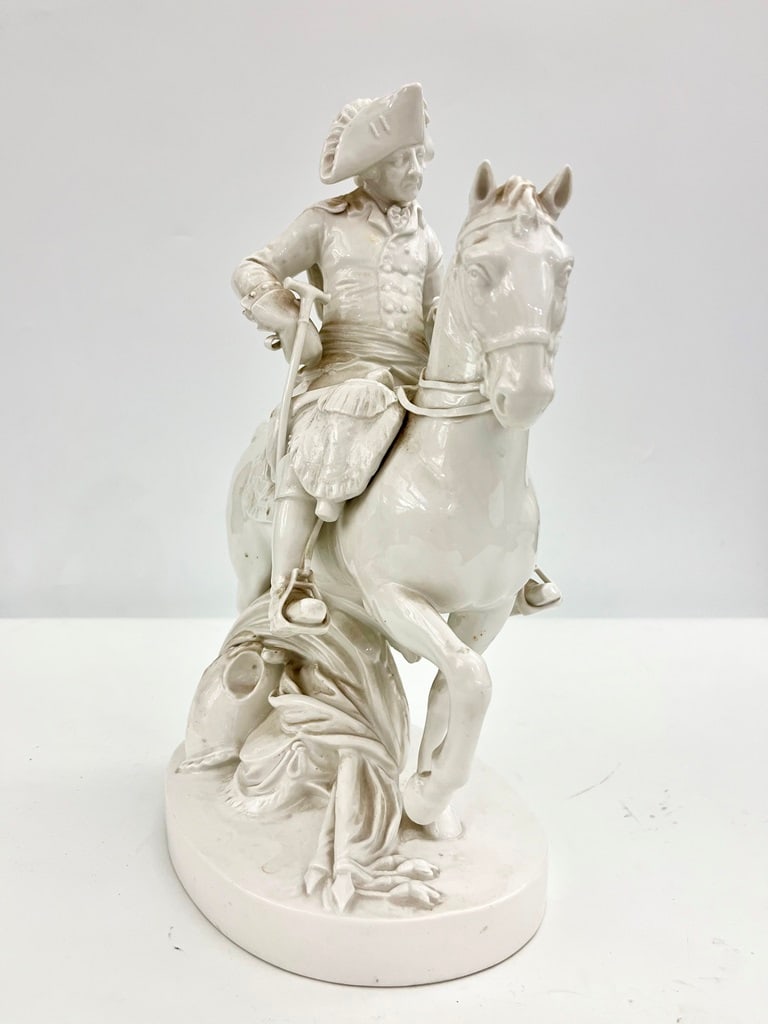 ROYAL BERLIN PORCELAIN BLANC DE CHINE FIGURE MODELED AS FREDERICK THE GREAT ON HORSEBACK. - H: 14". (1 of 7)
