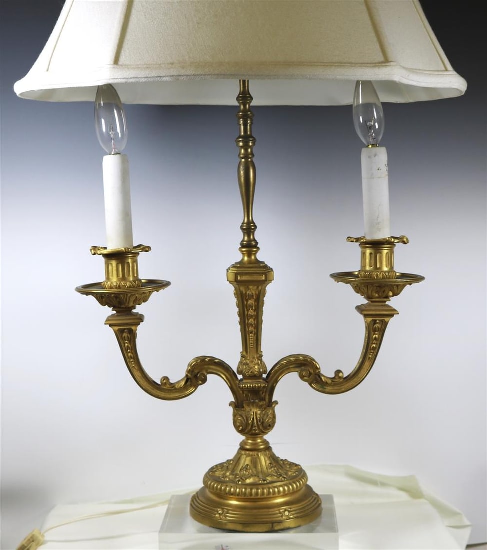NEOCLASSICAL STYLE RELIEF-CAST GILT-BRONZE, TWO-LIGHT TABLE-LAMP, early 20th century. - H: 30 1/2 (1 of 19)