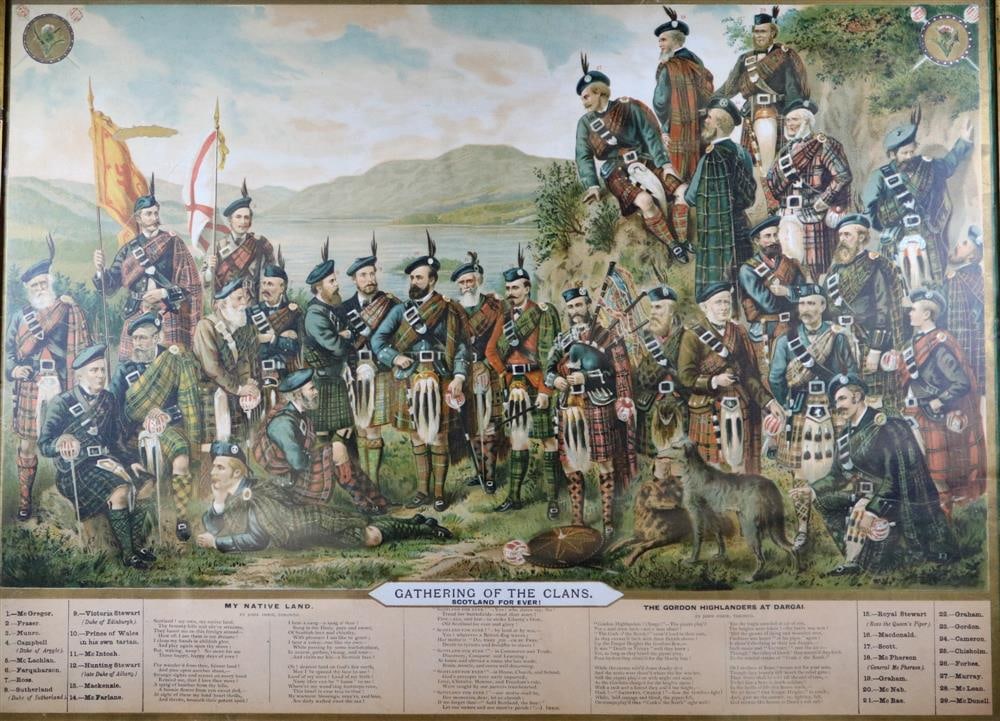 GATHERING OF THE 1886 SCOTTISH CLANS FRAMED POSTER, Possibly 19th century impression. - 16.5 x 22.5 (1 of 20)