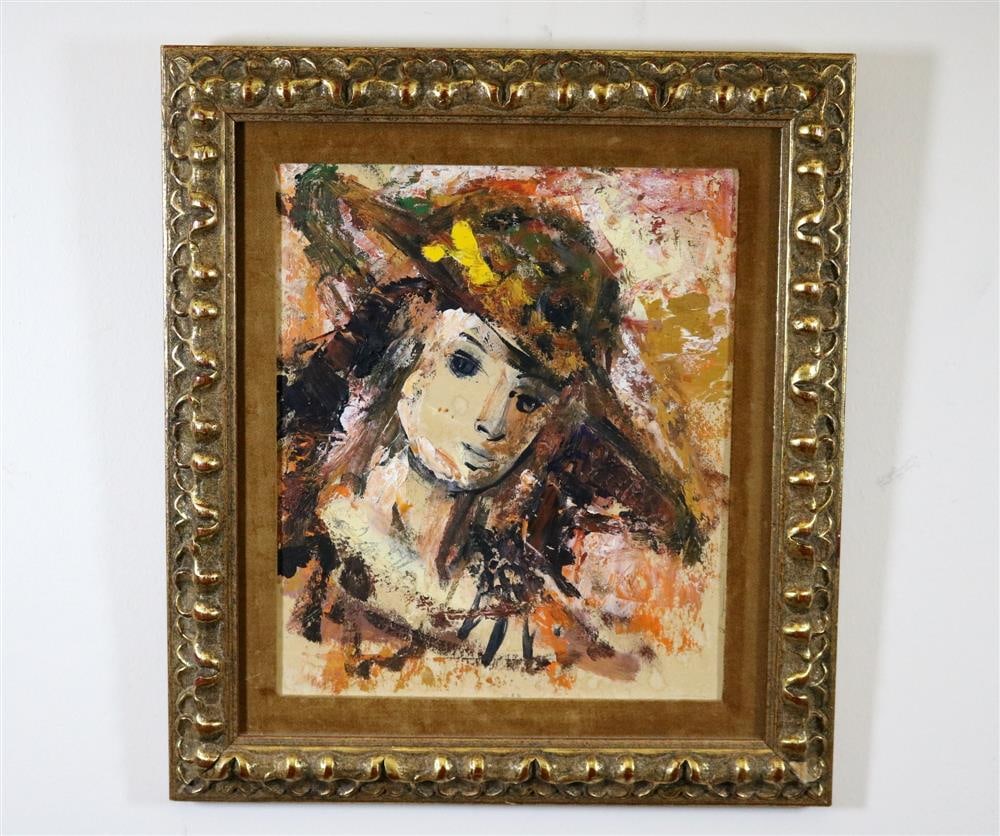 AMERICAN SCHOOL . (21st century). Girl with a Yellow Flower, Oil on board. Unsigned. Framed.  . (1 of 7)