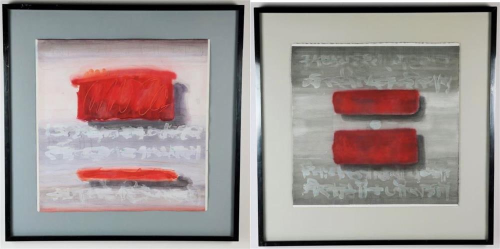 SANGEETA REDDY (Indian, born 1955). PAIR OF FRAMED ABSTRACTS, 1985, Mixed media on paper. Pencil (1 of 7)