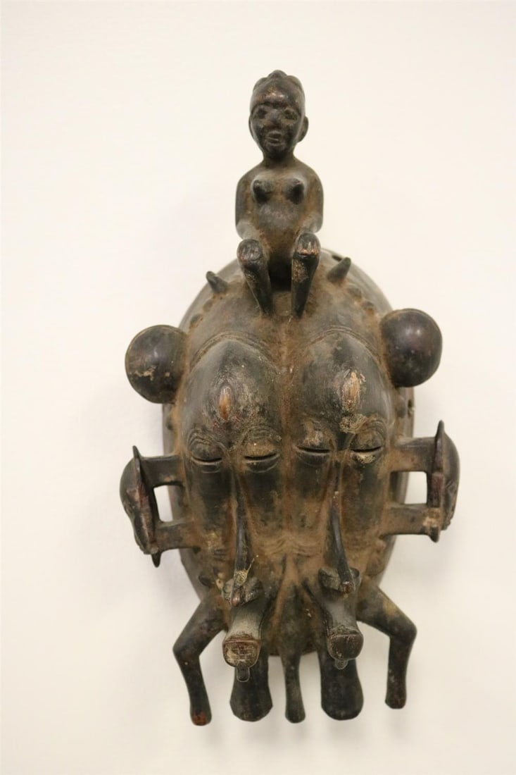 SWEST AFRICAN IVORY COAST SENUFO DOUBLE FACE WOODEN MASK, Mid-20th century. - Height: 12 inches. (1 of 20)