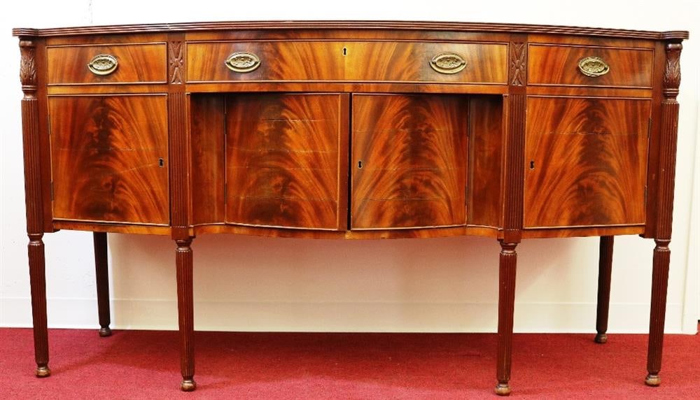 FEDERAL-STYLE MAHOGANY BOW-FRONT SIDEBOARD. - H: 37 in.; W: 68 in.; D: 23 1/2 in. (1 of 8)