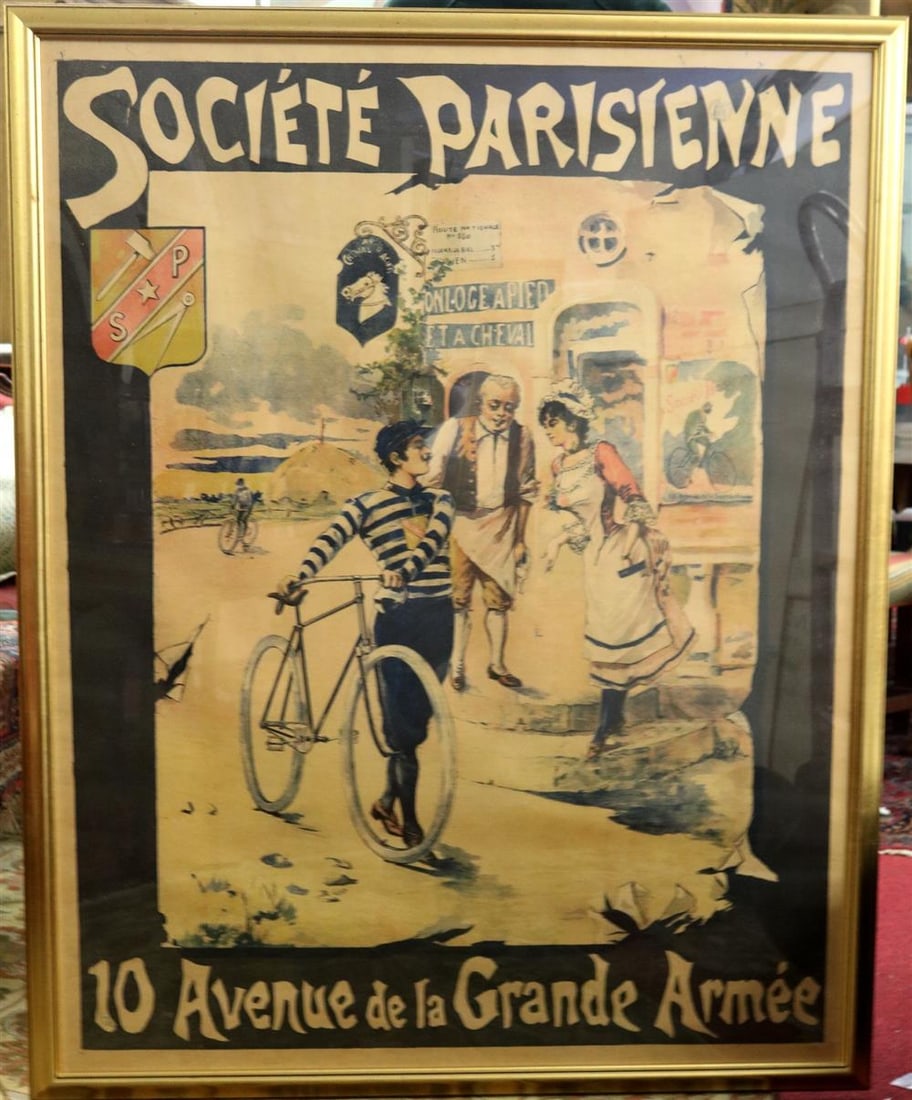 SOCIETE PARISIENNE POSTER, 10 AVENUE DE LA GRANDE ARMEE, Circa 1895. - 51x 40 inches ; frame 55 x 44 (1 of 9)