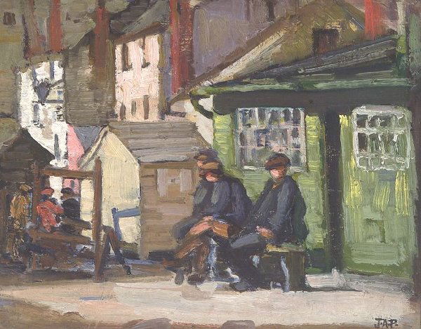 JOHN ANTHONY PARK (English, 1880-1962).: JOHN ANTHONY PARK (English, 1880-1962). THE QUAYSIDE, ST IVES, CORNWALL, with the artist's initials JAP, lower right. Oil on panel - 10 in. x 14 in.