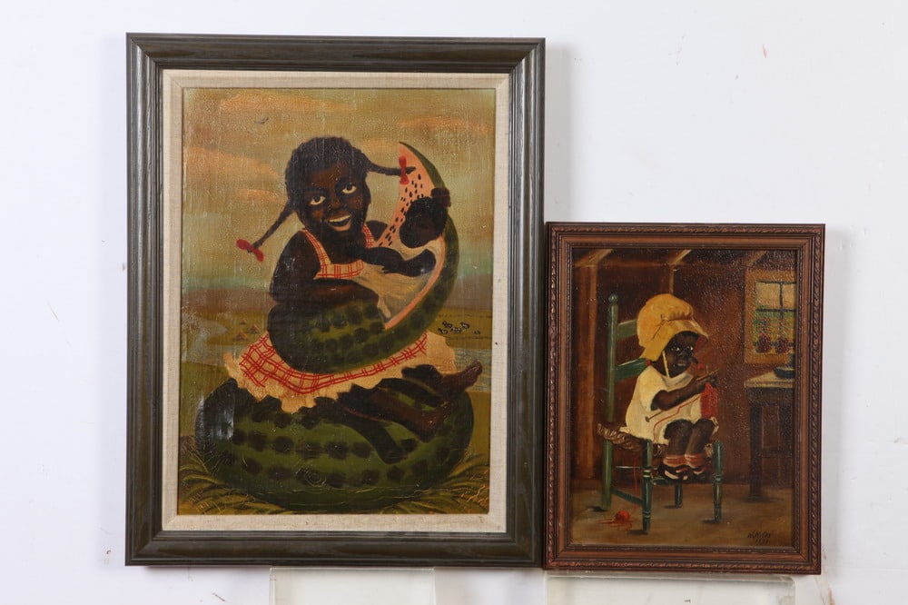 FIVE PAINTINGS OF BLACK CHILDREN. (1 of 2)