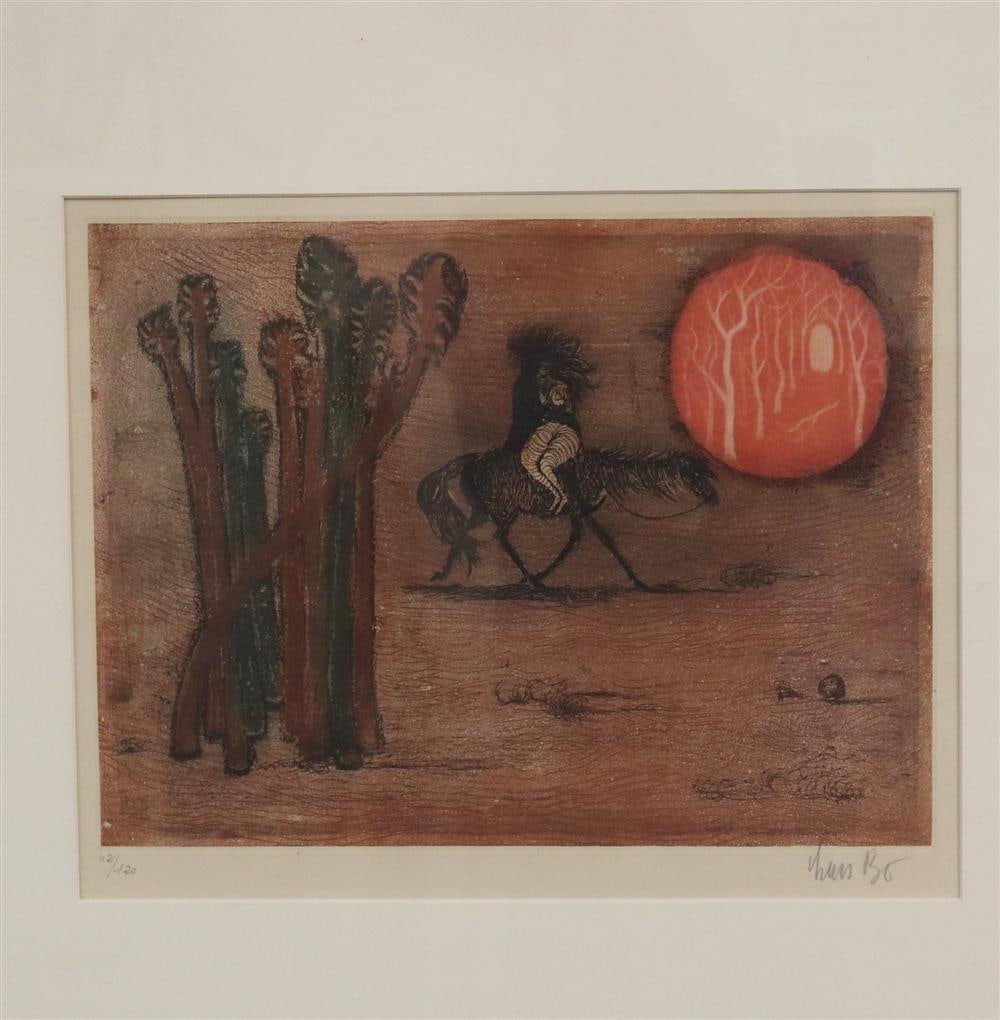 LARS BO (American, 1924-1999). COUPLE ON HORSEBACK IN LANDSCAPE, signed and numbered 42/120 in (1 of 8)