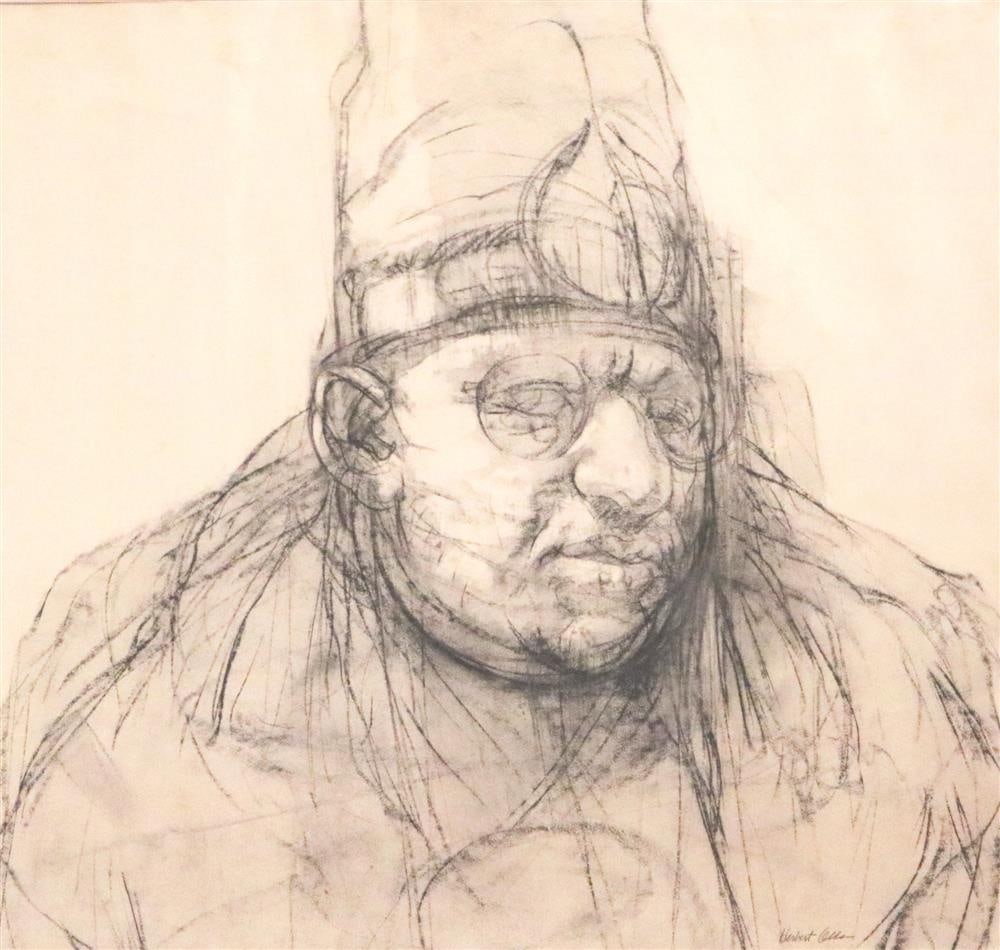 HERBERT OLDS (American, 20th century). Man wearing Round Eye Glasses, Charcoal sketch on paper. (1 of 17)