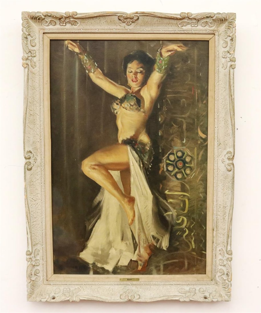 NINO MARI (Italian, 20th century). Showgirl, Oil on canvas. Signed lower left hand corner. Framed. .: NINO MARI (Italian, 20th century). Showgirl, Oil on canvas. Signed lower left hand corner. Framed. - 36.25 x 24 inches; frame: 42 x 31 inches