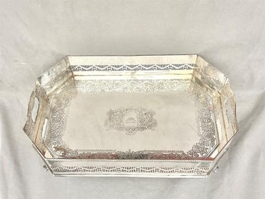 ENGLISH SILVER-ON-COPPER GALLERIED RECTANGULAR SERVING TRAY, early 20th century. - 22 in. x 15 3/4