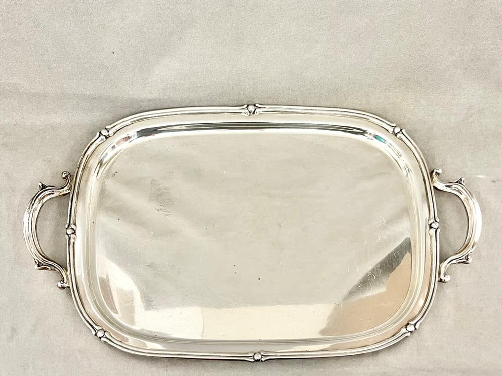 FISHER CO. STERLING SILVER TWO-HANDLE SERVING TRAY. Design no. 2803. (1 of 4)