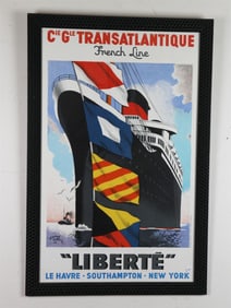CIE GENERALE TRANSATLANTIQUE FRENCH LINE POSTER, 1950S. - Sight: 39 x 24.