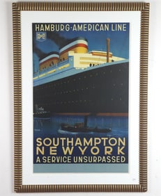 HAMBURG AMERICAN LINE SOUTHAMPTON NEW YORK TRAVEL POSTER 1930S. - 40 x 25 inches.