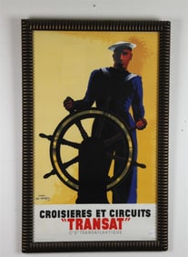 CROISIERES ET CIRCUITS TRANSAT CIE GLE TRANSATLANTIQUE POSTER, 1938. - Sight: 38 x 23 inches.
