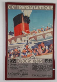 COMPAGNIE GENERALE TRANSATLANTIQUE: CROISIERES, 1935 TRAVEL POSTER. - Sight: 38 x 24 inches.