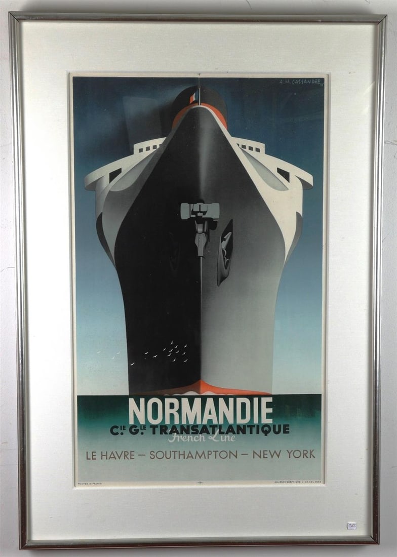 NORMANDIE / MAIDEN VOYAGE, CASSANDRE TRAVEL POSTER, 1935. - Sight: 38 x 24 inches. (1 of 9)