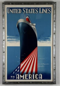 UNITED STATES LINES TO AMERICA VINTAGE POSTER, 1947, - Sight: 30 x 19 inches.