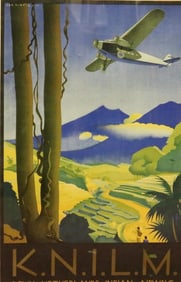 KNILM ROYAL NETHERLANDS INDIAN AIRWAYS TRAVEL POSTER, 1932, - Sight: 24 x 15 inches.