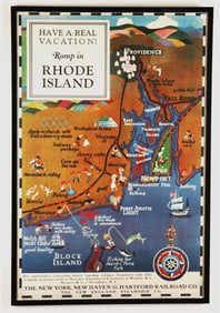 HAVE A REAL VACATION! ROMP IN RHODE ISLAND VINTAGE JOHN HELD JR POSTER, 1927. - 41x27 inches.