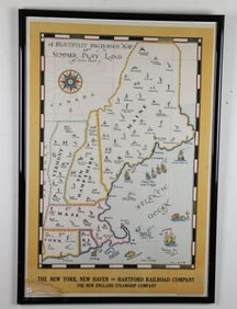 A BEAUTIFUL ENGROSSED MAP OF SUMMER PLAY LAND: THE NEW YORK, NEW HAVEN AND HARTFORD RAILROAD JOHN