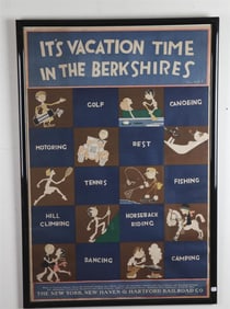 IT'S VACATION TIME IN THE BERKSHIRES VINTAGE JOHN HELD JR POSTER. - Sight: 41 x 28 inches.