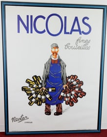 NICOLAS FINES BOUTEILLES ADVERT VINTAGE POSTER, 1930, - 63 x 47 inches.