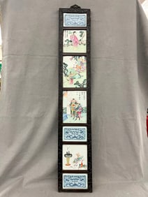 FRAMED SET OF SEVEN CHINESE PAINTED PORCELAIN PANELS. 19th century. - Overall, 47 X 8 3/8".