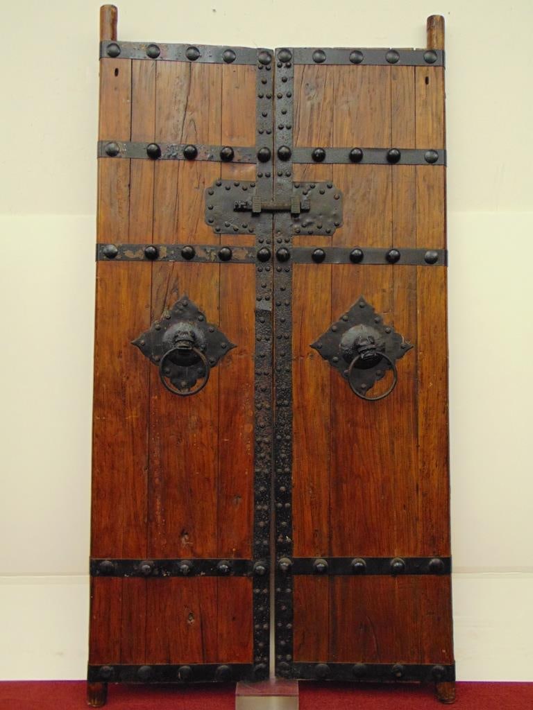 PAIR CHINESE RUSTIC WOODEN DOORS WITH IRON MOUNTS. (1 of 8)
