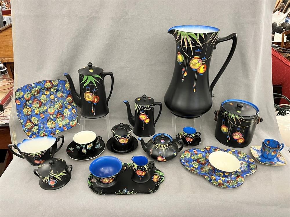 35 PIECES ART DECO CROWN DUCALWARE CHINA TABLEWARE. Including water pitcher, H: 12 1/4 in.; (1 of 11)