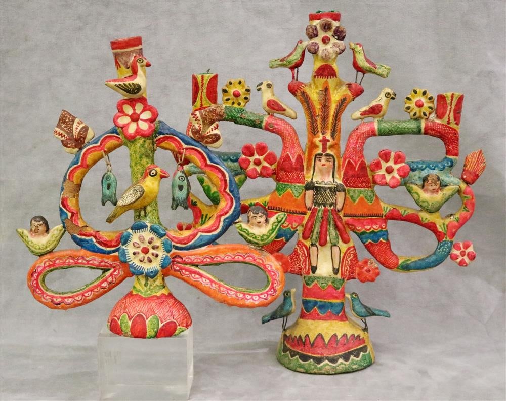 MEXICAN ARBOL DE LA VIDA CANDLE HOLDERS, 20th century. - Height (tallest) is 16.5 inches. (1 of 20)