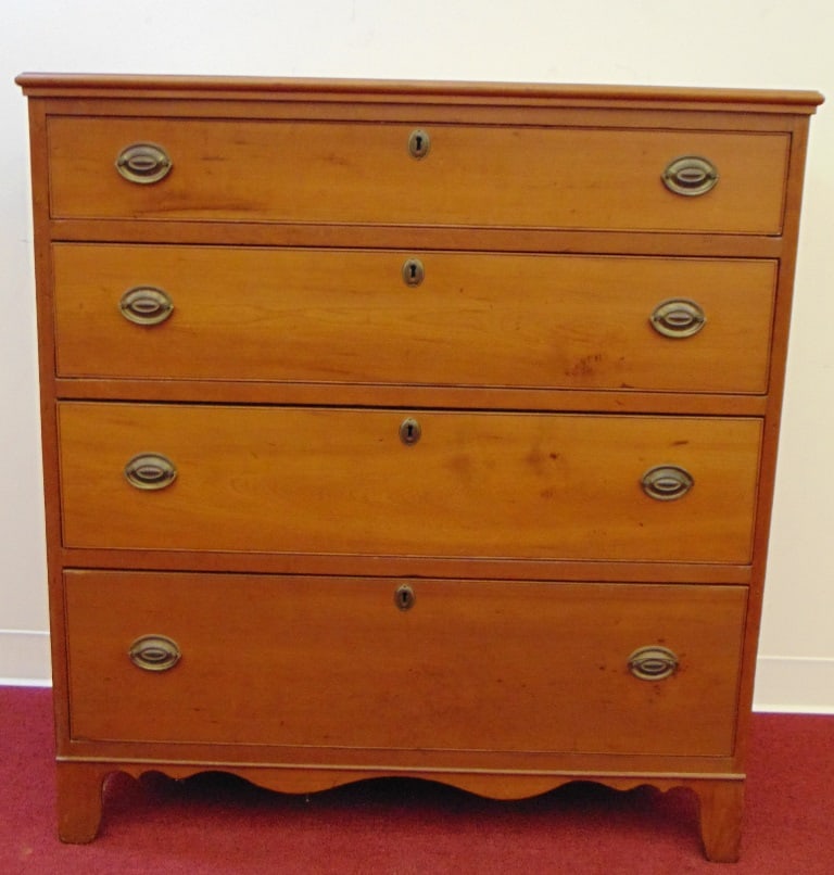 AMERICAN HEPPLEWHITE CHERRYWOOD FOUR-DRAWER CHEST, 19th century. - H: 41 in. W: 38 1/2 in.; D: 18 (1 of 7)