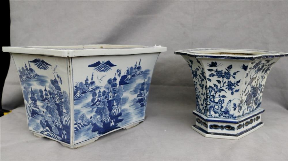 TWO CHINESE BLUE AND WHITE PORCELAIN PLANTERS, (1 of 19)