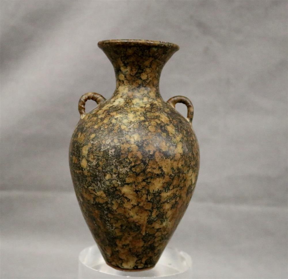 MASSER, (Contemporary). Ceramic two-handle brown vase with mottled glaze, in style of amphora. (1 of 16)