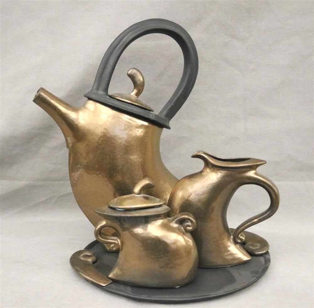 MICHAEL LAMBERT (American b. 1940). "Struttin", Four piece ceramic whimsical coffee set. Coffee pot, (1 of 12)