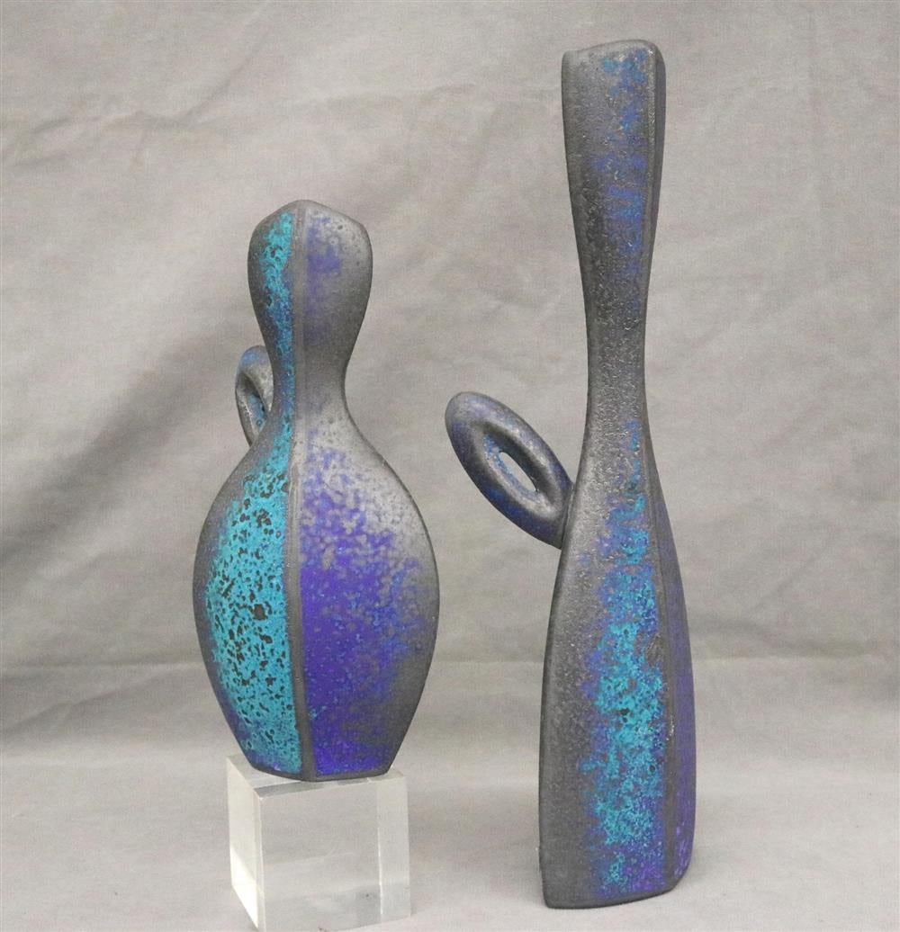 MICAH SHERRILL (American contemporary). Pair of iridescent glazed black art pottery elongated bottle (1 of 18)