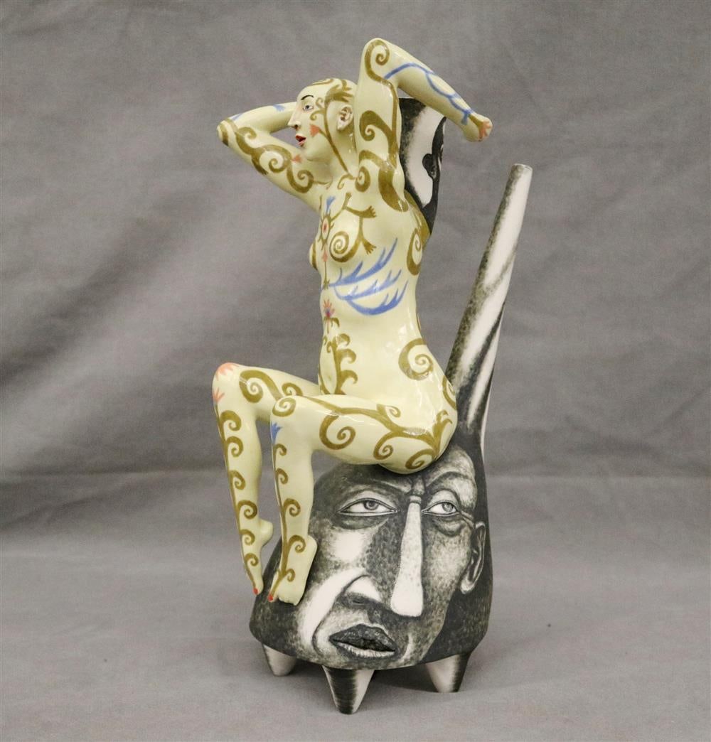 SERGEI ISUPOV (Russian/American, born 1963). TATTOOED WOMAN, Hand-painted figural ceramic vase. (1 of 20)