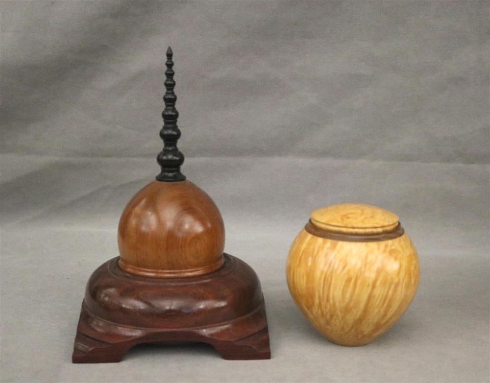 MICHAEL MODE (American, born 1946). Two carved exotic wood vessels. One, purpleheart, Honduras (1 of 14)