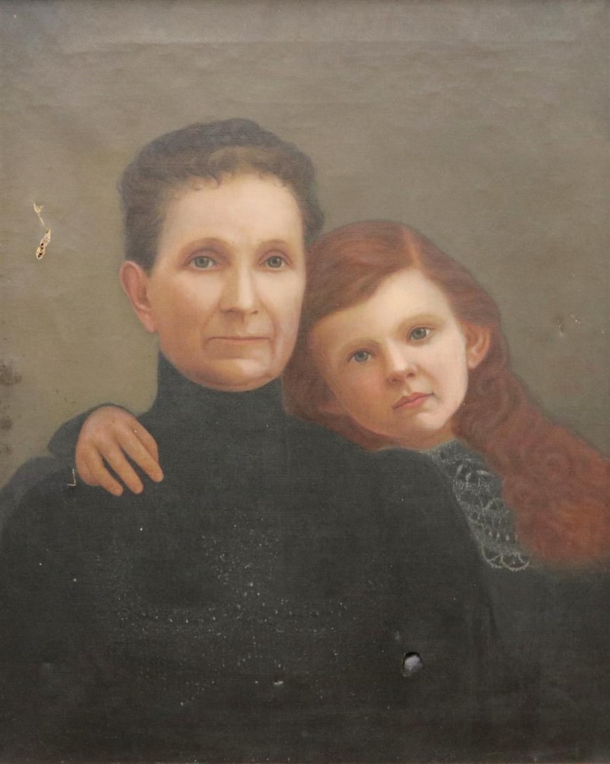 AMERICAN SCHOOL (Late 19th century). Mother and Child, (for restoration). Oil on canvas. Unsigned. (1 of 19)